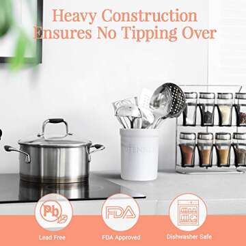 Priority Chef Kitchen Utensil Holder for Countertop, Heavy Ceramic Utensils Caddy, Large Spatula Organizer Utensil Crock - White