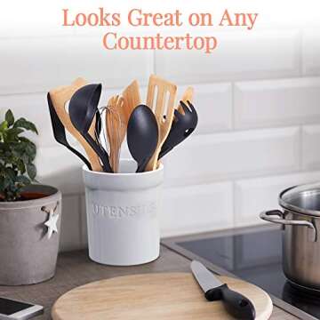 Priority Chef Kitchen Utensil Holder for Countertop, Heavy Ceramic Utensils Caddy, Large Spatula Organizer Utensil Crock - White