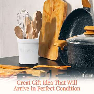 Priority Chef Kitchen Utensil Holder for Countertop, Heavy Ceramic Utensils Caddy, Large Spatula Organizer Utensil Crock - White