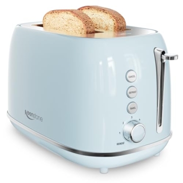 Keenstone Retro 2 Slice Toaster - Stylish Stainless Steel Design, Extra-Wide Slots, 6 Shade Settings