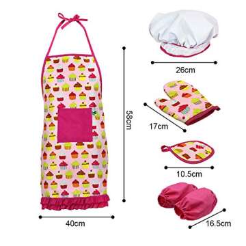 Kids Cooking and Baking Set - 15 Pcs Includes Apron for Little Girls, Chef Hat, Mitt & Utensil for T...