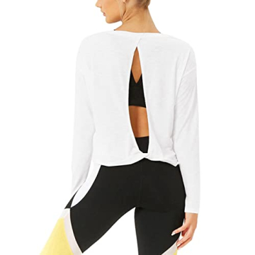 Bestisun Long Sleeve Yoga Shirts Open Back Workout Tops Backless Exercise Clothes for Women Loose Fi...