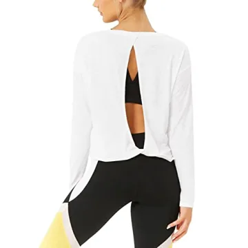 Bestisun Long Sleeve Yoga Shirts Open Back Workout Tops Backless Exercise Clothes for Women Loose Fi...