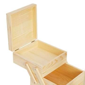 Juvale Wooden Sewing Box Organizer for Sewing Supplies with 3 Tier Drawers for Craft Tools, Needles, Pincushions, Art Supplies, Thread Spool Organizer (12.6 x 5.9 x 8.3 Inches)