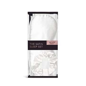 Kitsch Satin Sleep Set | Softer Than Silk Pillowcase & Eyemask Set - Includes 1 Satin Pillowcase, 1 Satin Eye Mask & 1 Satin Scrunchie | Satin Pillowcase with Zipper (Ivory)