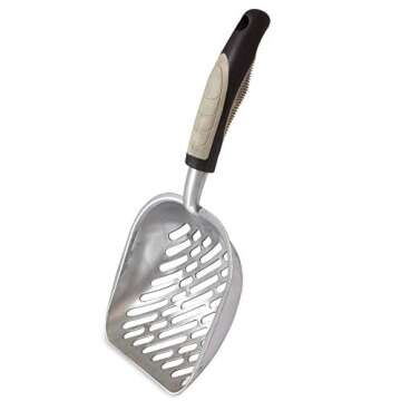 Petmate Metal Cat/Kitty Litter Scoop, Deep Shovel, Premium Non-Stick Large Scooper with Non-Slip Handle & Curved Design for Maximum Coverage