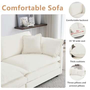 mikibama Modular Sectional Sofa, 111.5 Inch L Shaped Couch Set for Living Room, 3-Seater Comfy Cloud Couches with Movable Ottoman, DIY Combination, Chenille, Beige