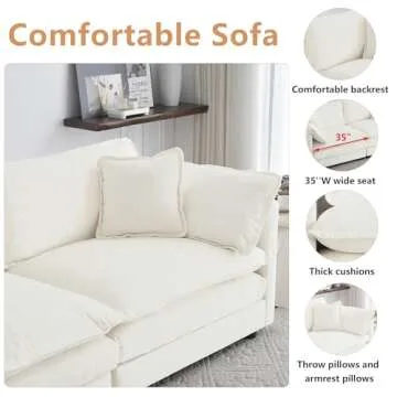 mikibama Modular Sectional Sofa, 111.5 Inch L Shaped Couch Set for Living Room, 3-Seater Comfy Cloud Couches with Movable Ottoman, DIY Combination, Chenille, Beige