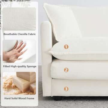 mikibama Modular Sectional Sofa, 111.5 Inch L Shaped Couch Set for Living Room, 3-Seater Comfy Cloud Couches with Movable Ottoman, DIY Combination, Chenille, Beige