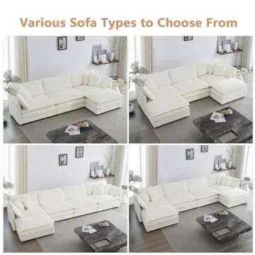 mikibama Modular Sectional Sofa, 111.5 Inch L Shaped Couch Set for Living Room, 3-Seater Comfy Cloud Couches with Movable Ottoman, DIY Combination, Chenille, Beige