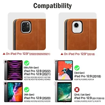 auaua iPad Pro 12.9 Case Leather with Pencil Holder 2022