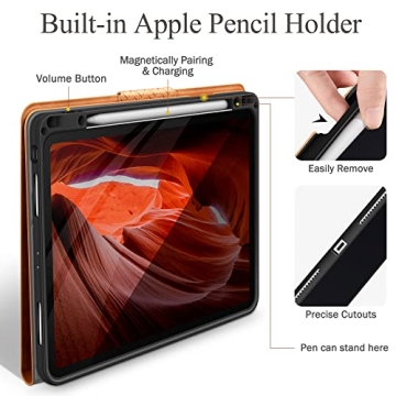 auaua iPad Pro 12.9 Case Leather with Pencil Holder 2022