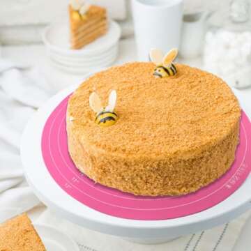 Silicone Cake Mat, 12 Inch Round Silicone Mat, Cake Mat with Measurements, Cake Turntable Mat, Reusable Cookie Mat for Rolling Dough, Non-Stick Heat Resistant, Pastry Baking Pad Pink