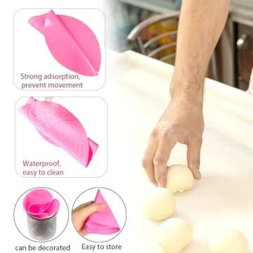 Silicone Cake Mat, 12 Inch Round Silicone Mat, Cake Mat with Measurements, Cake Turntable Mat, Reusable Cookie Mat for Rolling Dough, Non-Stick Heat Resistant, Pastry Baking Pad Pink