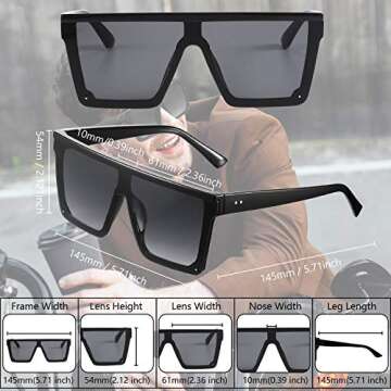 Frienda 3 Pairs Oversized Flat Top Sunglasses Vintage Square Sunglasses Unisex Square Shade Sunglass...