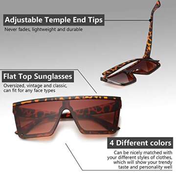 Frienda 3 Pairs Oversized Flat Top Sunglasses Vintage Square Sunglasses Unisex Square Shade Sunglasses for Men Women (Black, Orange-brown, Gray)