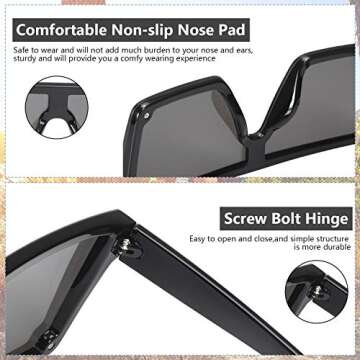 Frienda 3 Pairs Oversized Flat Top Sunglasses Vintage Square Sunglasses Unisex Square Shade Sunglasses for Men Women (Black, Orange-brown, Gray)