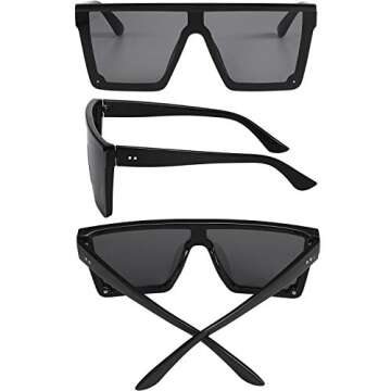 Frienda 3 Pairs Oversized Flat Top Sunglasses Vintage Square Sunglasses Unisex Square Shade Sunglasses for Men Women (Black, Orange-brown, Gray)