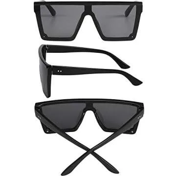 Frienda 3 Pairs Oversized Flat Top Sunglasses Vintage Square Sunglasses Unisex Square Shade Sunglasses for Men Women (Black, Orange-brown, Gray)