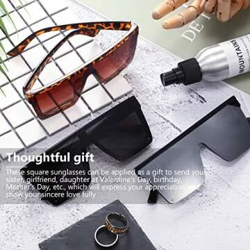 Frienda 3 Pairs Oversized Flat Top Sunglasses Vintage Square Sunglasses Unisex Square Shade Sunglasses for Men Women (Black, Orange-brown, Gray)