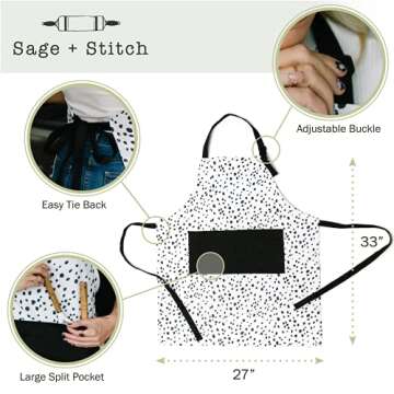 Sage+Stitch Adjustable Designer Kitchen Apron for Adults | 100% Machine Washable Cotton Cooking Apro...