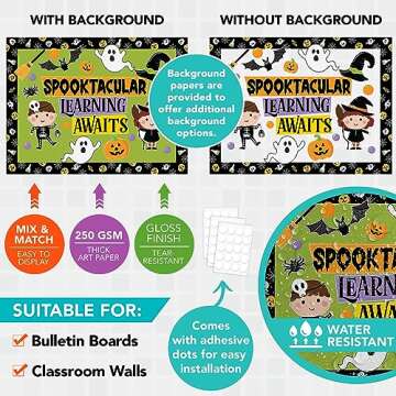 Decorably 76 Pcs Cutouts Halloween Bulletin Board Decorations Set with Borders, Halloween Decor for ...