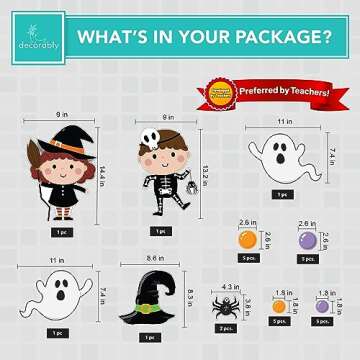 Decorably 76 Pcs Cutouts Halloween Bulletin Board Decorations Set with Borders, Halloween Decor for Classroom - School, Homeschool