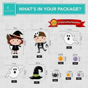 Decorably 76 Pcs Cutouts Halloween Bulletin Board Decorations Set with Borders, Halloween Decor for Classroom - School, Homeschool
