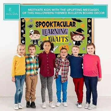 Decorably 76 Pcs Cutouts Halloween Bulletin Board Decorations Set with Borders, Halloween Decor for Classroom - School, Homeschool