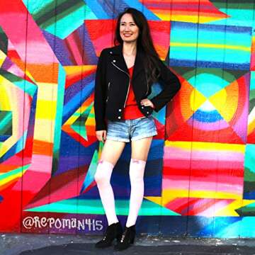 Kawaii Thigh High Socks - Pink Bow Heart Design