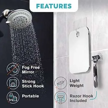 HONEYBULL Shower Mirror Fogless for Shaving - Flat Anti Fog Mirror with Razor Holder for Shower, Mirrors, Shower Accessories, Bathroom Mirror & Accessories, Holds Razors for Men (Medium 6x8in)