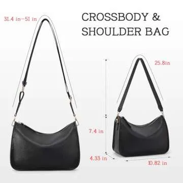 HKCLUF Crossbody Bags for Women Trendy Medium Vegan Leather Crossbody Purse Clutch Shoulder Bag with 2PCS Adjustable Strap（black