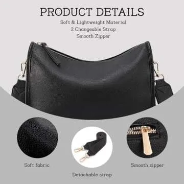 HKCLUF Crossbody Bags for Women Trendy Medium Vegan Leather Crossbody Purse Clutch Shoulder Bag with 2PCS Adjustable Strap（black