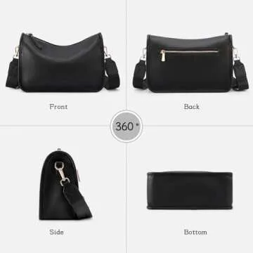 HKCLUF Crossbody Bags for Women Trendy Medium Vegan Leather Crossbody Purse Clutch Shoulder Bag with 2PCS Adjustable Strap（black