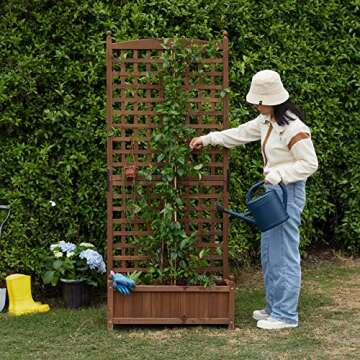 AMERLIFE Wood Planter with Trellis 71"x29.5"x13" Raised Garden Bed with Trellis for Vine Climbing Pl...
