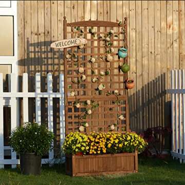 AMERLIFE Wood Planter with Trellis 71"x29.5"x13" Raised Garden Bed with Trellis for Vine Climbing Plants Flower, Vegetable w/Drainage Holes 71 Inch Height Trell
