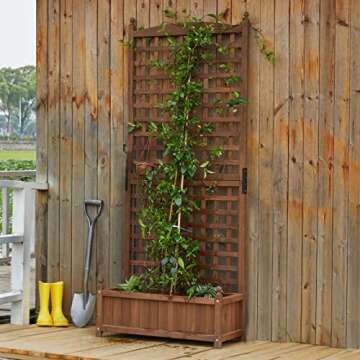 AMERLIFE Wood Planter with Trellis 71"x29.5"x13" Raised Garden Bed with Trellis for Vine Climbing Plants Flower, Vegetable w/Drainage Holes 71 Inch Height Trell