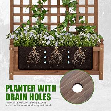 AMERLIFE Wood Planter with Trellis 71"x29.5"x13" Raised Garden Bed with Trellis for Vine Climbing Plants Flower, Vegetable w/Drainage Holes 71 Inch Height Trell