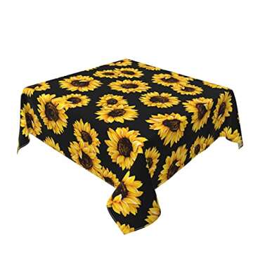 YETOUTOU Sunflower Tablecloth for Square Table Polyester Table Cover for Kitchen Dining Room Decor O...
