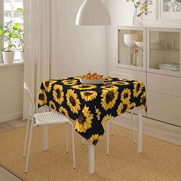 YETOUTOU Sunflower Tablecloth for Square Table Polyester Table Cover for Kitchen Dining Room Decor Outdoor Party 54"X54"