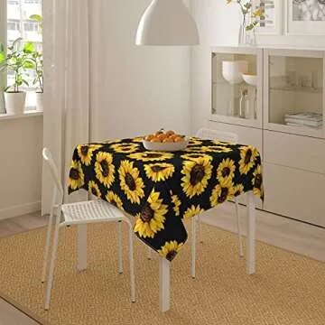 YETOUTOU Sunflower Tablecloth for Square Table Polyester Table Cover for Kitchen Dining Room Decor Outdoor Party 54"X54"
