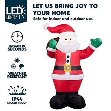 Joiedomi 6 FT Christmas Inflatable Santa with Gift Bag, Blow Up Xmas Inflatable Decorations with Build in LEDs for Christmas Decor, Yard Indoor Outdoor Garden Lawn Winter Decorations
