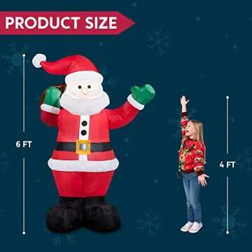 Joiedomi 6 FT Christmas Inflatable Santa with Gift Bag, Blow Up Xmas Inflatable Decorations with Build in LEDs for Christmas Decor, Yard Indoor Outdoor Garden Lawn Winter Decorations