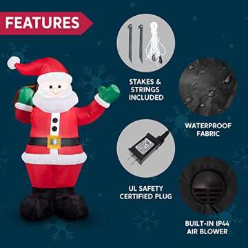 Joiedomi 6 FT Christmas Inflatable Santa with Gift Bag, Blow Up Xmas Inflatable Decorations with Build in LEDs for Christmas Decor, Yard Indoor Outdoor Garden Lawn Winter Decorations