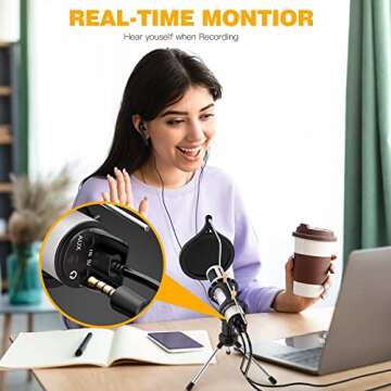 ZealSound Studio Recording Microphone, Condenser Broadcast Microphone w/Stand Built-in Sound Card Echo Recording Karaoke Singing for Phone Computer PC Garageband Smule Live Stream & YouTube (Silver)