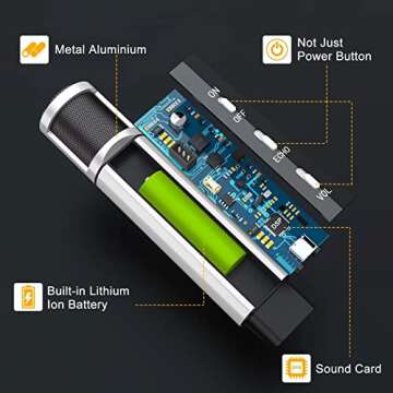 ZealSound Studio Recording Microphone, Condenser Broadcast Microphone w/Stand Built-in Sound Card Echo Recording Karaoke Singing for Phone Computer PC Garageband Smule Live Stream & YouTube (Silver)
