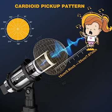 ZealSound Studio Recording Microphone, Condenser Broadcast Microphone w/Stand Built-in Sound Card Echo Recording Karaoke Singing for Phone Computer PC Garageband Smule Live Stream & YouTube (Silver)