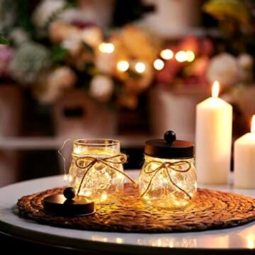 Amolliar Mason Jar Bathroom Vanity Organizer - Rustic Farmhouse Decor Bronze Bathroom Accessories -- Qtip Dispenser Holder Canister Glass for Q-tips,Cotton Swabs,Rounds,Ball,Flossers / Bronze,2-Pack