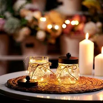 Amolliar Mason Jar Bathroom Vanity Organizer - Rustic Farmhouse Decor Bronze Bathroom Accessories -- Qtip Dispenser Holder Canister Glass for Q-tips,Cotton Swabs,Rounds,Ball,Flossers / Bronze,2-Pack