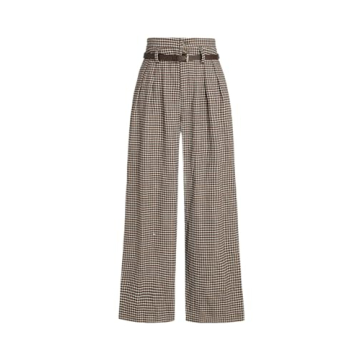 CIDER Houndstooth High Waist Belted Wide Leg Trousers for Stylish Elegance